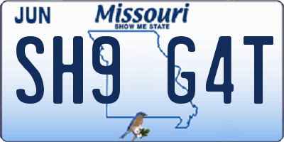 MO license plate SH9G4T