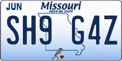MO license plate SH9G4Z
