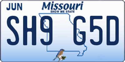 MO license plate SH9G5D