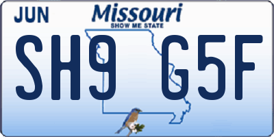 MO license plate SH9G5F