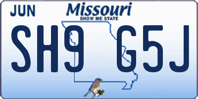 MO license plate SH9G5J