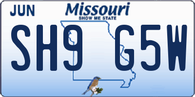 MO license plate SH9G5W