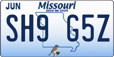 MO license plate SH9G5Z