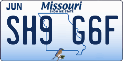 MO license plate SH9G6F