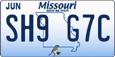 MO license plate SH9G7C