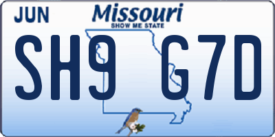 MO license plate SH9G7D