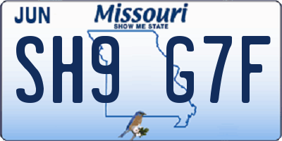 MO license plate SH9G7F