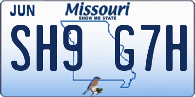 MO license plate SH9G7H