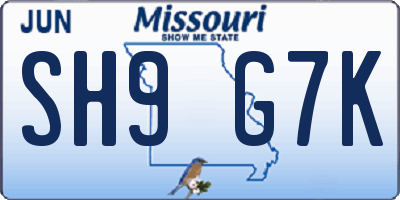 MO license plate SH9G7K