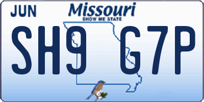 MO license plate SH9G7P