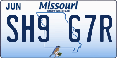MO license plate SH9G7R