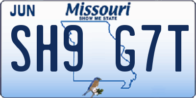 MO license plate SH9G7T