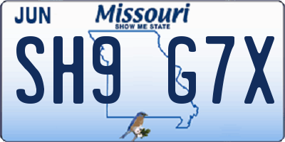 MO license plate SH9G7X