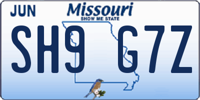 MO license plate SH9G7Z