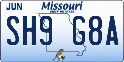 MO license plate SH9G8A