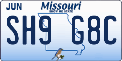MO license plate SH9G8C