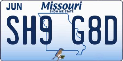 MO license plate SH9G8D