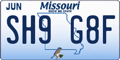 MO license plate SH9G8F