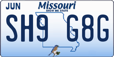 MO license plate SH9G8G