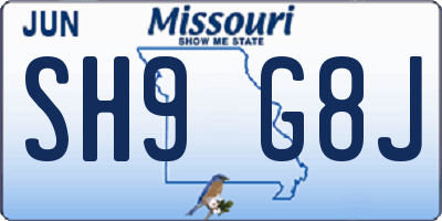 MO license plate SH9G8J