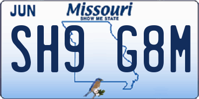 MO license plate SH9G8M