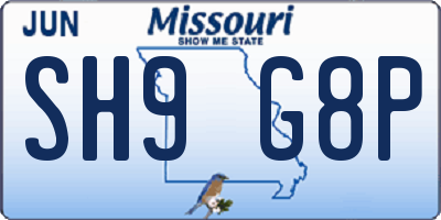 MO license plate SH9G8P