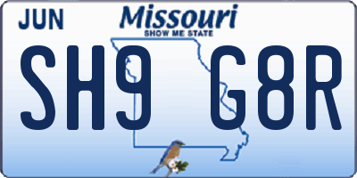 MO license plate SH9G8R