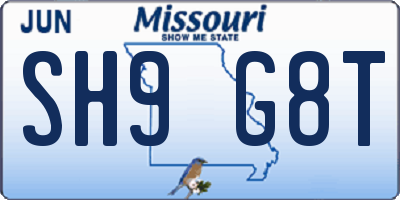 MO license plate SH9G8T