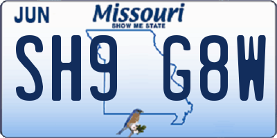MO license plate SH9G8W