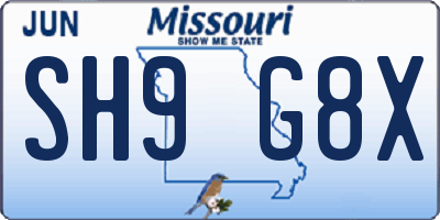 MO license plate SH9G8X