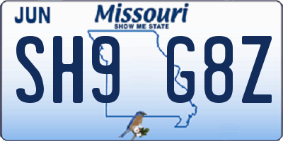 MO license plate SH9G8Z