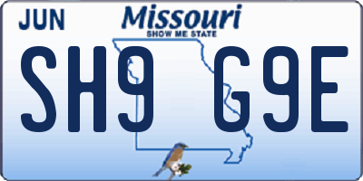 MO license plate SH9G9E