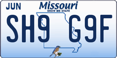 MO license plate SH9G9F