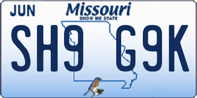 MO license plate SH9G9K