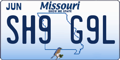 MO license plate SH9G9L