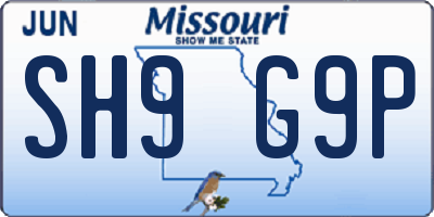 MO license plate SH9G9P
