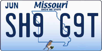 MO license plate SH9G9T