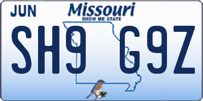 MO license plate SH9G9Z
