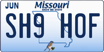 MO license plate SH9H0F