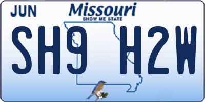 MO license plate SH9H2W