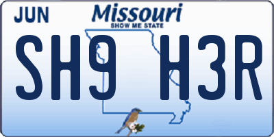 MO license plate SH9H3R