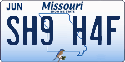 MO license plate SH9H4F