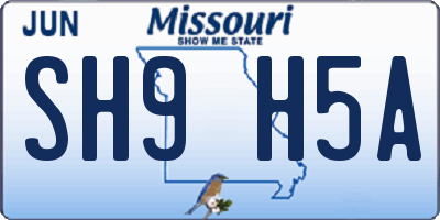 MO license plate SH9H5A
