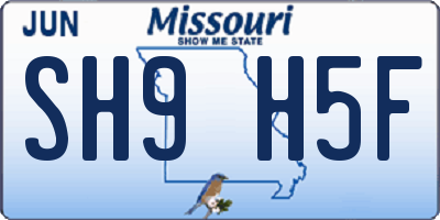 MO license plate SH9H5F