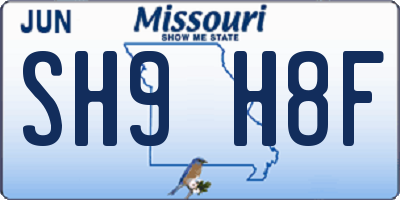 MO license plate SH9H8F