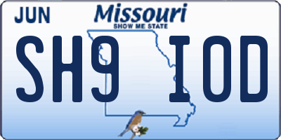 MO license plate SH9I0D