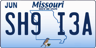 MO license plate SH9I3A
