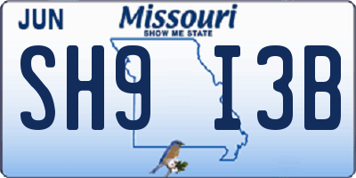 MO license plate SH9I3B