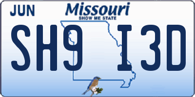 MO license plate SH9I3D