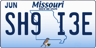 MO license plate SH9I3E